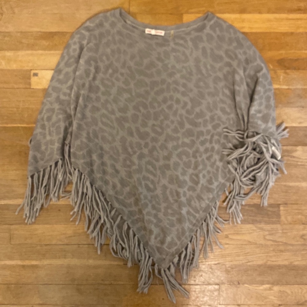 Rebecca Taylor Leopard Print Fringe Poncho OS